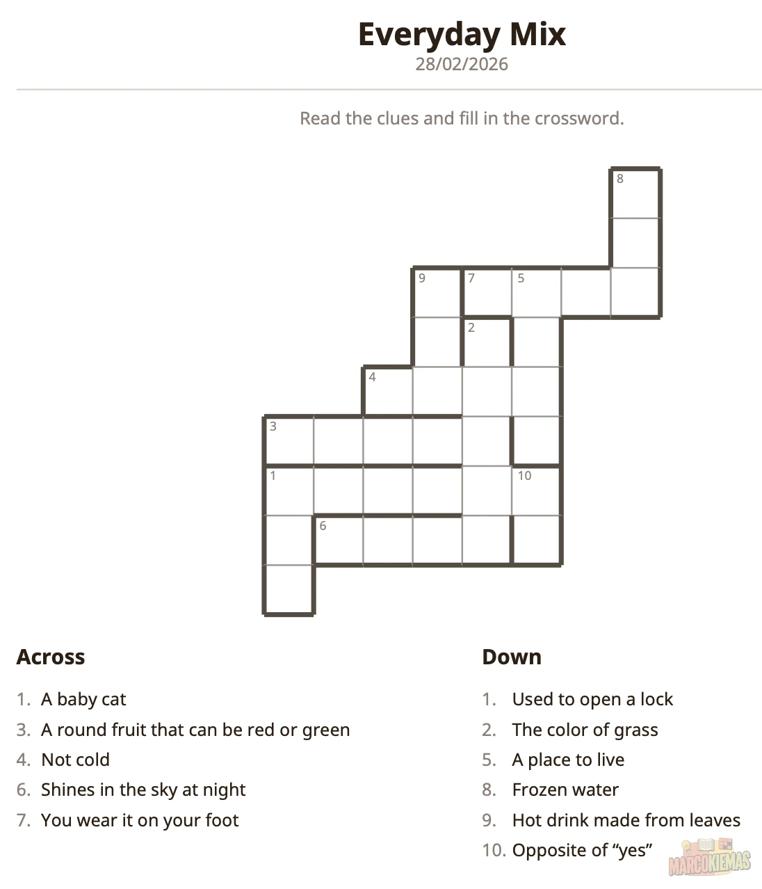 Printed crossword